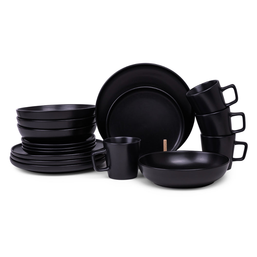 Cuisine Art OLA 16-Piece Stoneware Dinner Set - Black