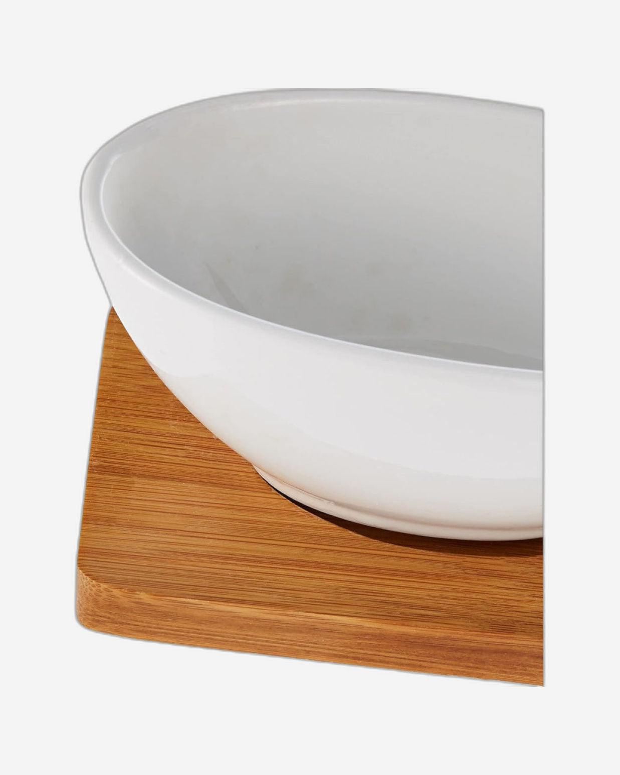 Shallow Porcelain Bowl with Bamboo Tray, White/Brown – Elegant Serving Set for Snacks and Condiments