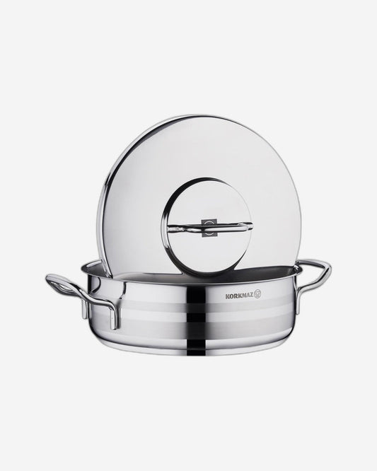 Korkmaz Astra2 Low Casserole 32x13 / 10.25 L |Induction Base Satinless Steel Pot | Dishwasher Safe Stock Pot - KA2038