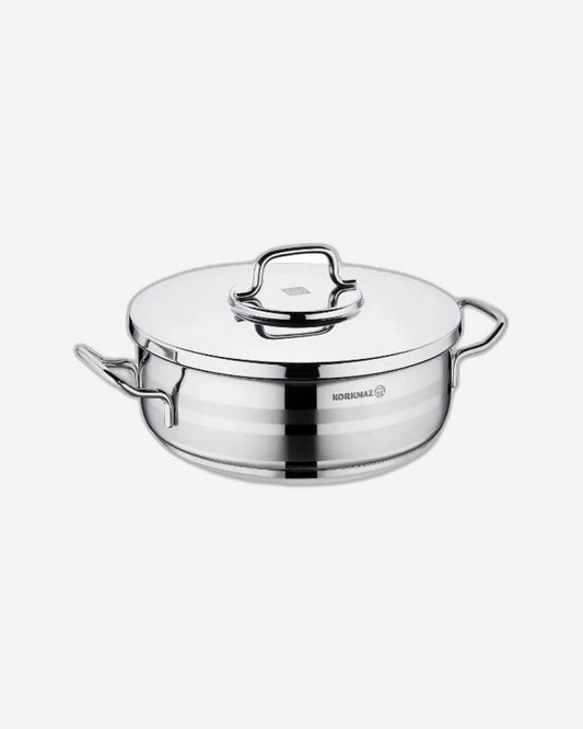 Korkmaz Astra2 Low Casserole 32x9 / 7 L | Induction Base Satinless Steel Pot | Dishwasher Safe Stock Pot - KA2041