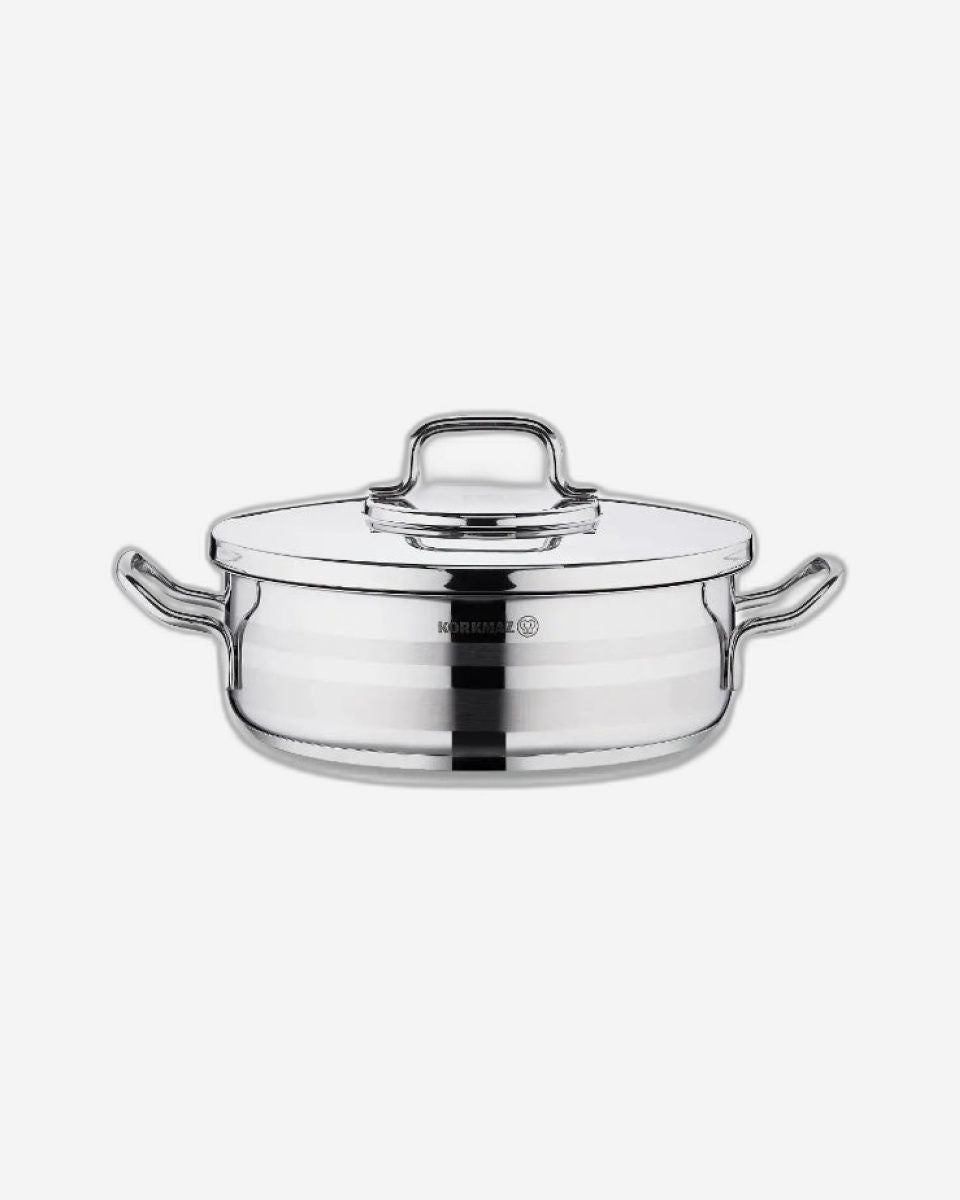 Korkmaz Astra2 Low Casserole 32x9 / 7 L | Induction Base Satinless Steel Pot | Dishwasher Safe Stock Pot - KA2041