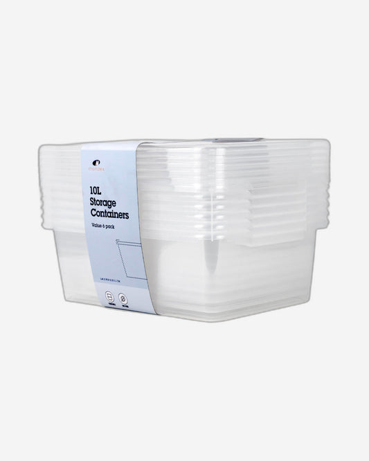 Mondex 6 Piece Polypropylene Storage Box Set - 10L Capacity Each - Transparent