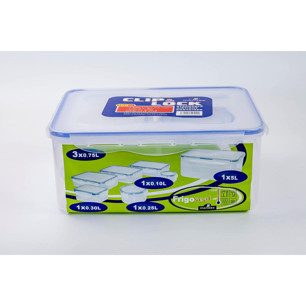 Mondex Polypropylene Food Container Set - 7 Pieces (1N 5000ml, 3N 750ml, 1N 300ml, 1N 250ml, 100ml)