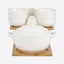 Shallow Porcelain Bamboo 1 Soup Pot, 1 Soup Spoon, 6 Bowls & 6 Spoons with Stand, White & Brown