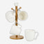 Shallow Elegant Porcelain Bamboo 4 Mug Set with Stand, 300ml