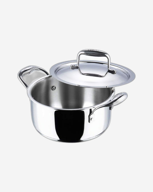Vinod Platinum Triply Stainless Steel Saucepot with Lid - 20 cm, 3 L, 2.5mm Thickness, Silver (Induction Friendly)