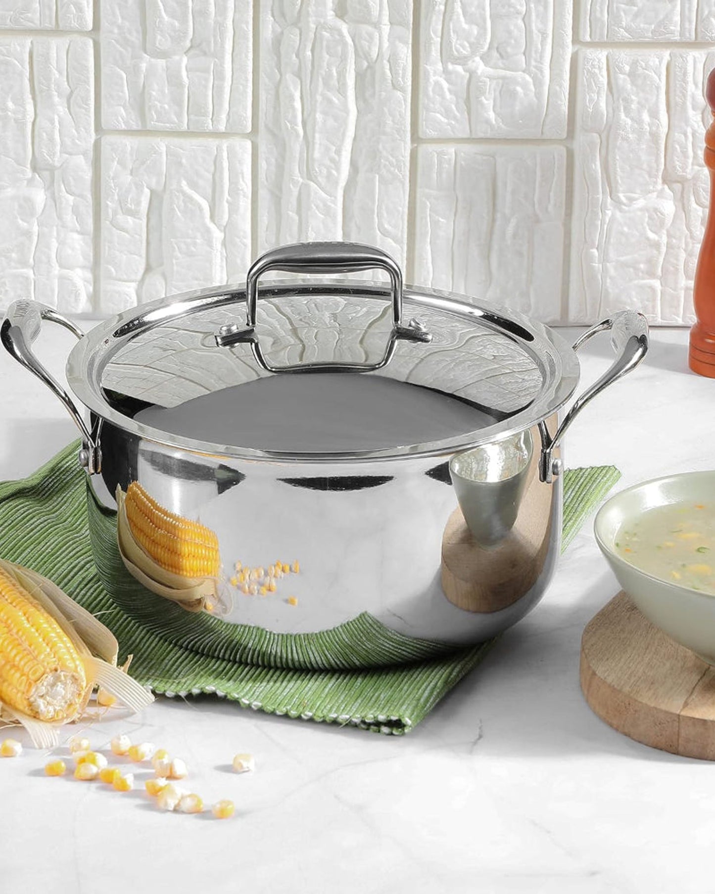 Vinod Platinum Triply Stainless Steel Saucepot with Lid - 20 cm, 3 L, 2.5mm Thickness, Silver (Induction Friendly)