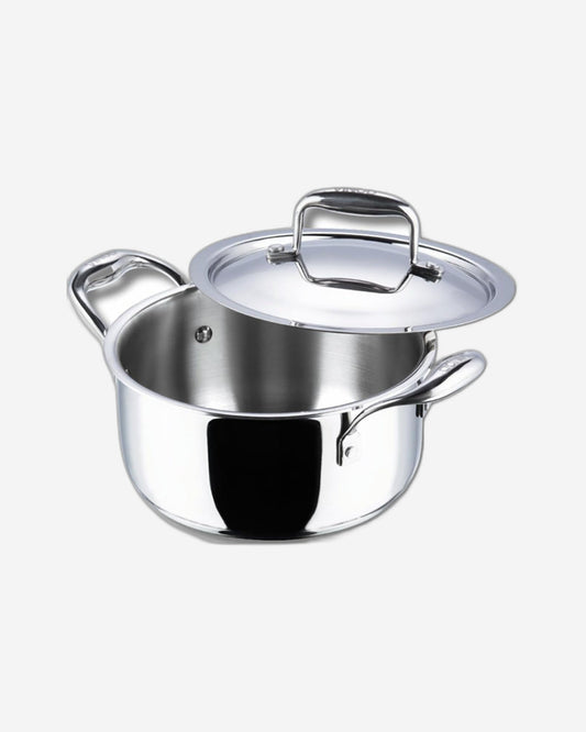 Vinod Platinum Triply Stainless Steel Saucepot with Lid - 24 cm, 5 L, Silver (Induction Friendly)