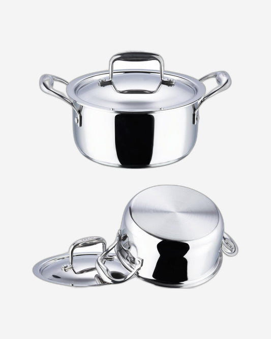 Vinod Platinum Triply Stainless Steel Saucepot with Lid - 24 cm, 5 L, Silver (Induction Friendly)