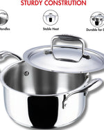 Vinod Platinum Triply Stainless Steel Saucepot with Lid - 24 cm, 5 L, Silver (Induction Friendly)