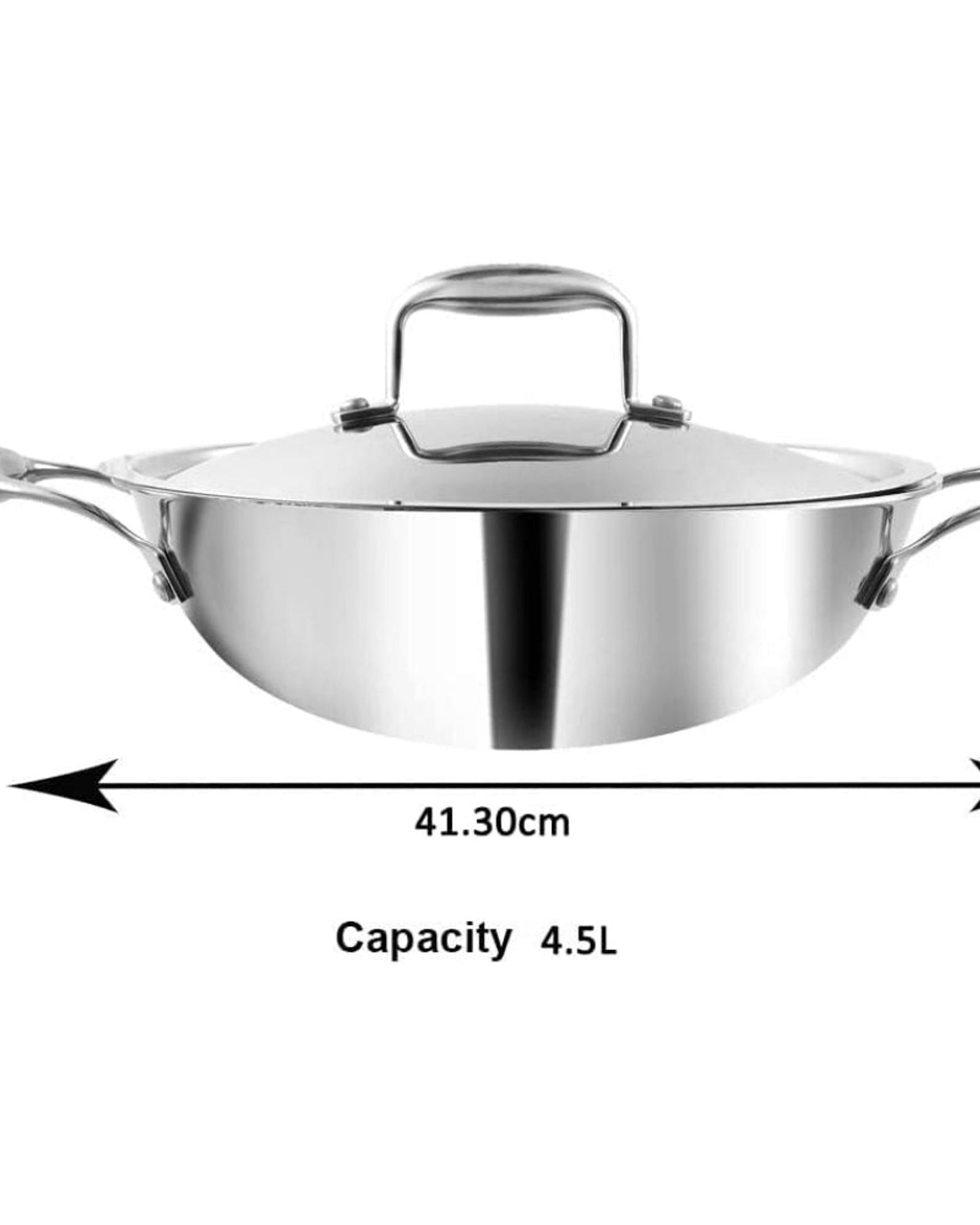 Vinod Platinum Triply Stainless Steel Kadai with Lid- 30 cm, 4.5 L, Silver (Induction Friendly)