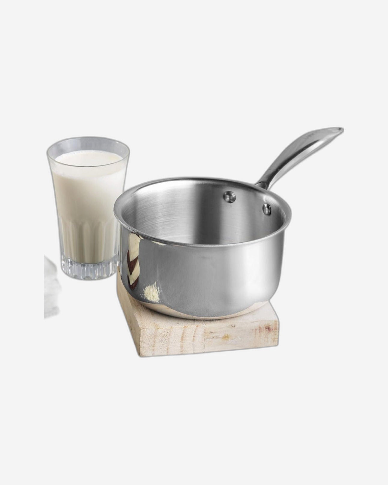 Vinod Platinum Triply Stainless Steel Milkpan -14 cm, 1.2 L, Silver (Induction Friendly)