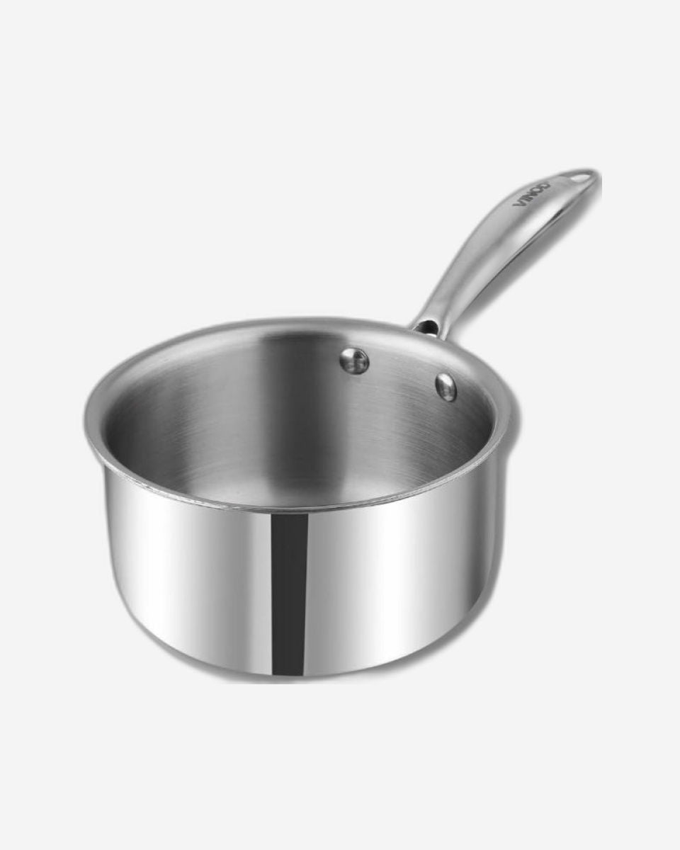 Vinod Platinum Triply Stainless Steel Milkpan -14 cm, 1.2 L, Silver (Induction Friendly)