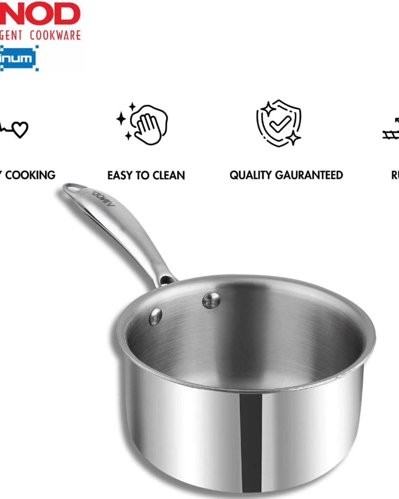 Vinod Platinum Triply Stainless Steel Milkpan -14 cm, 1.2 L, Silver (Induction Friendly)