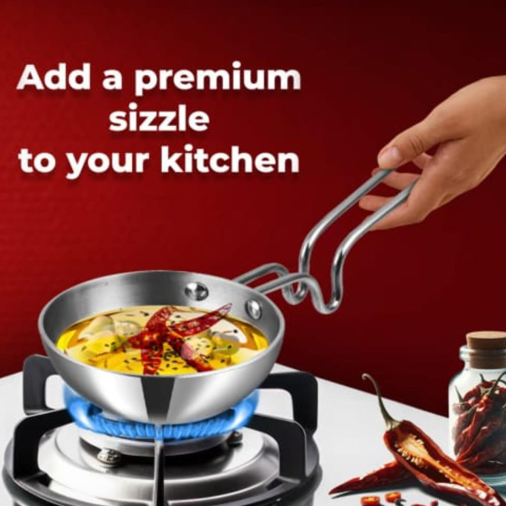 Vinod Platinum Triply Stainless Steel Tadka Pan - Large, 11cm, Silver