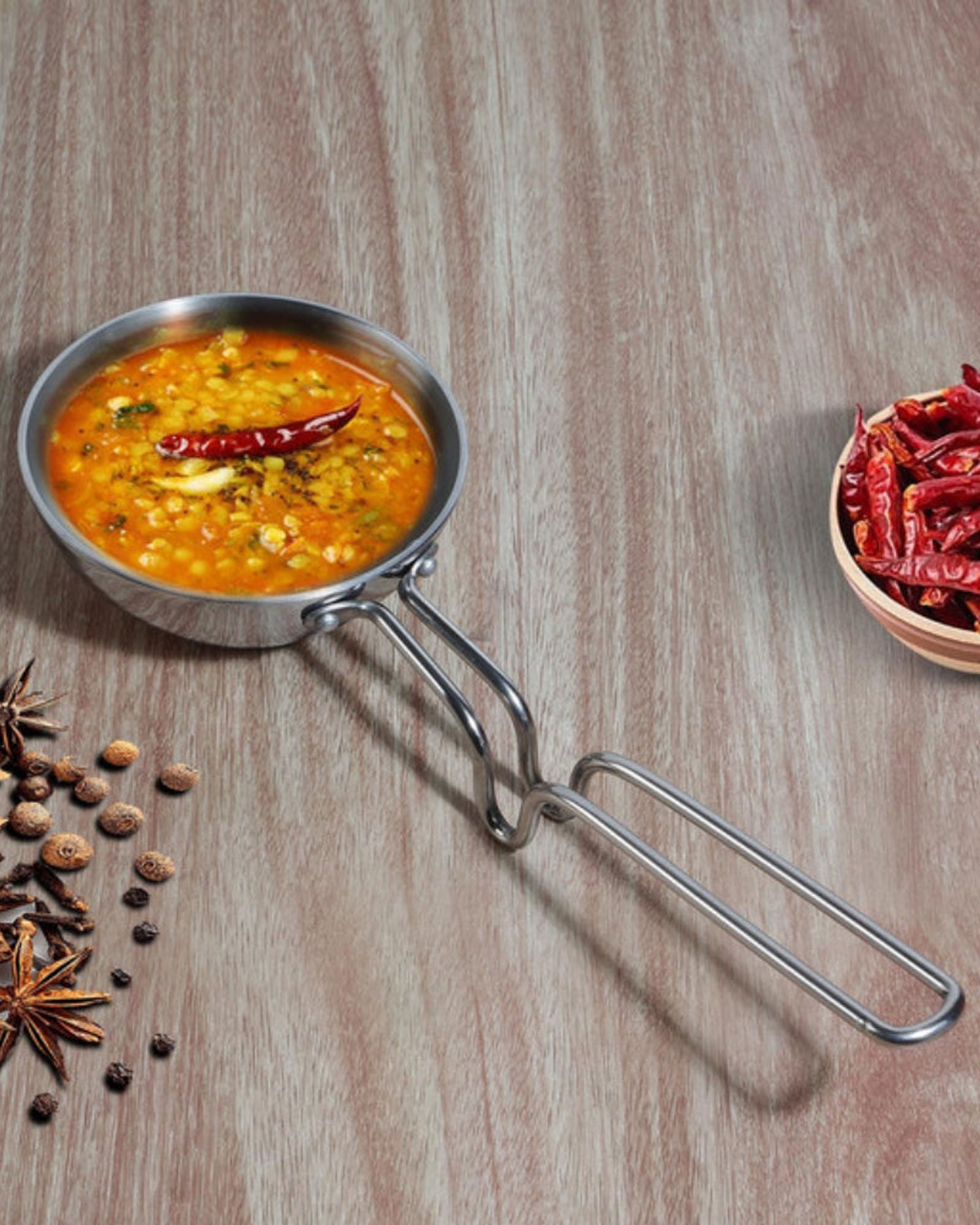 Vinod Platinum Triply Stainless Steel Tadka Pan - Large, 11cm, Silver