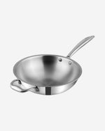 Vinod Platinum Triply Stainless Steel Wok with Riveted Sturdy Handle -26cm, 3 Liters, Silver (Induction Friendly)
