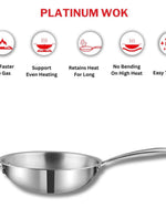 Vinod Platinum Triply Stainless Steel Wok with Riveted Sturdy Handle -26cm, 3 Liters, Silver (Induction Friendly)