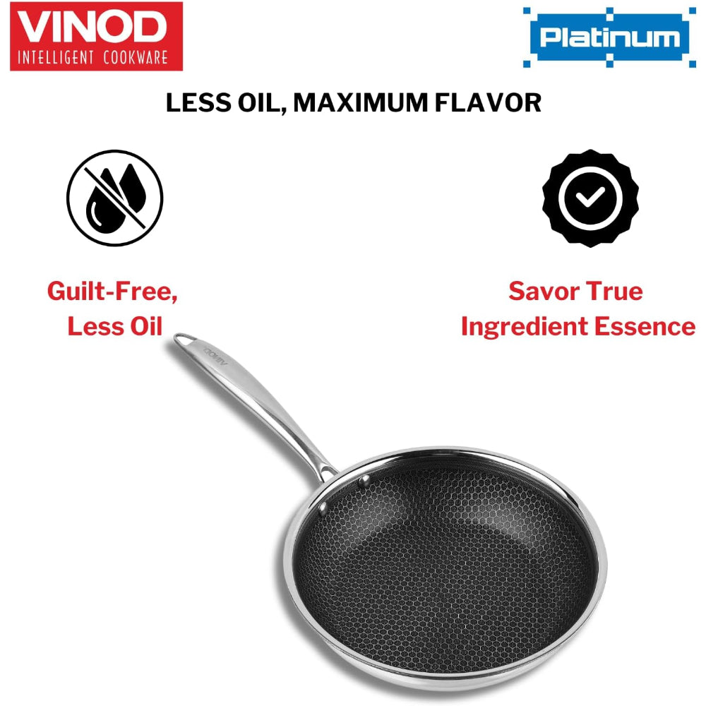 Vinod Platinum Triply Stainless Steel SAS Pro Fry Pan - 24cm, Silver (Induction Friendly)