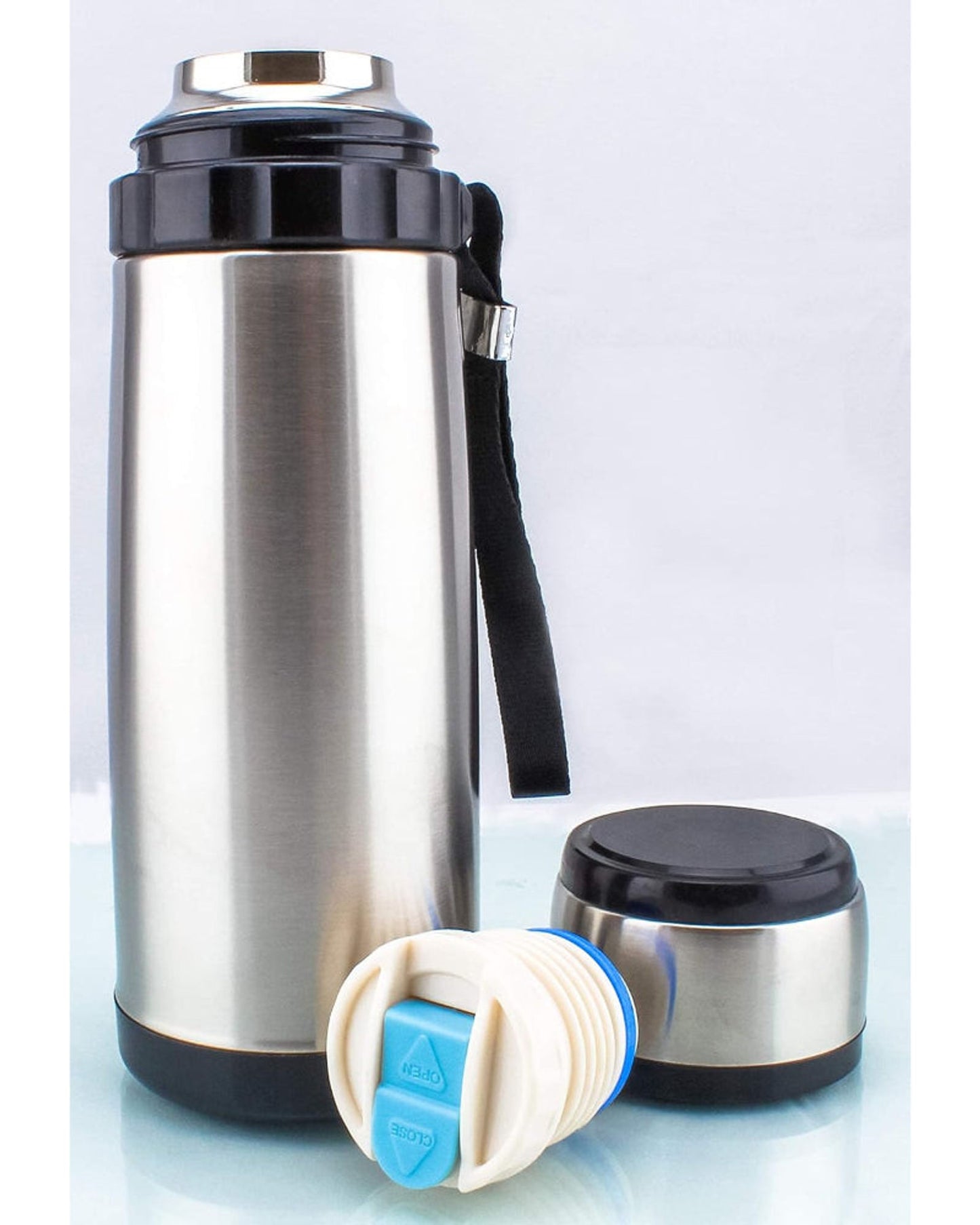 Nessan Stainless Steel Vacuum Flask - 600ml | Silver/Black | Insulated Bottle for Hot & Cold Beverages
