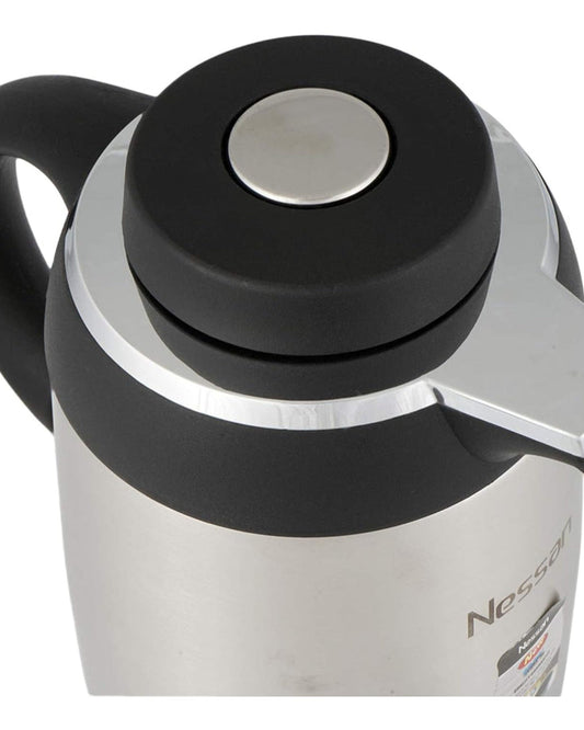 Nessan Stainless Steel Regal Flask 1L - Silver/Black | Durable Double Wall Vacuum Insulated Flask for Hot & Cold Beverages