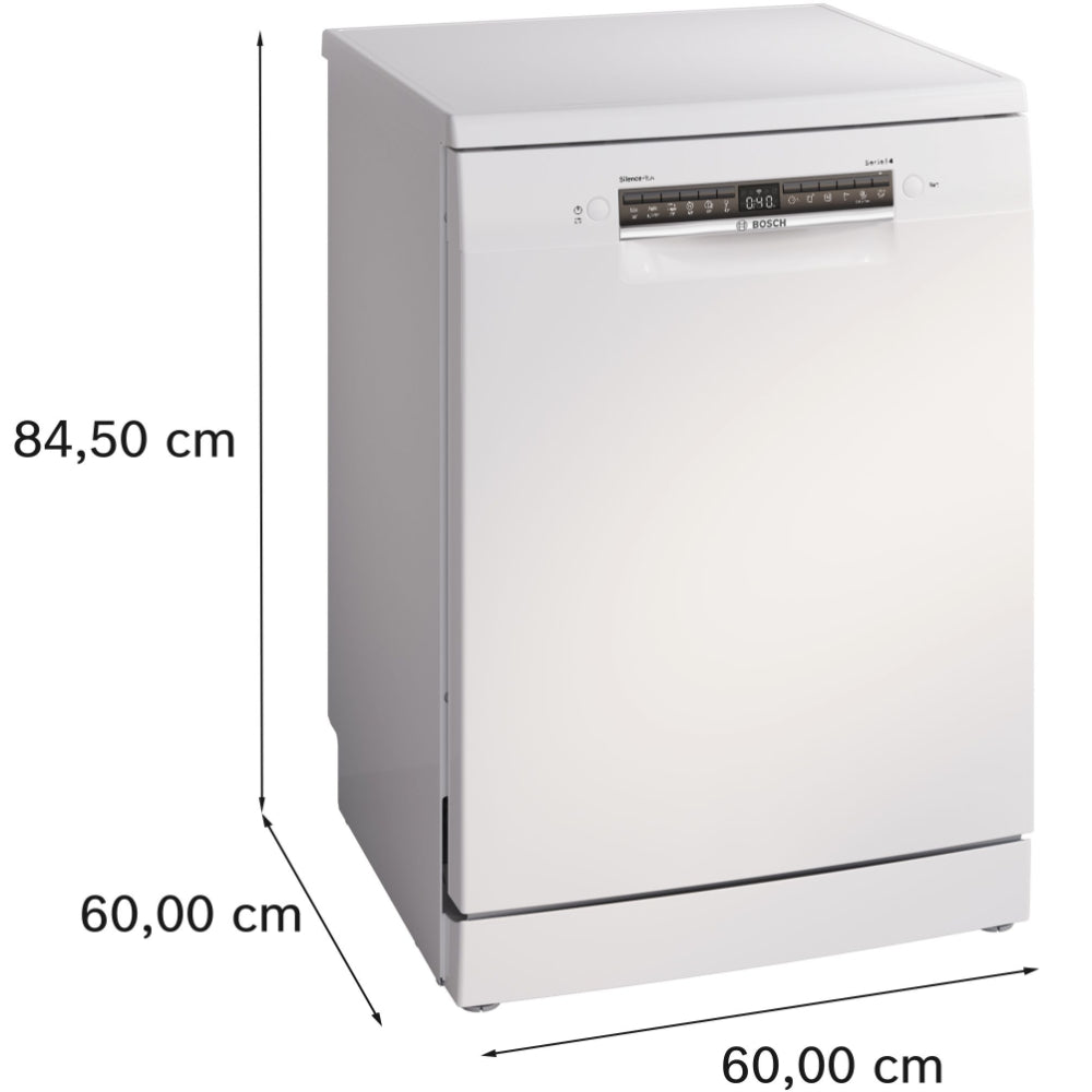 Bosch Series 4  Free-Standing Dishwasher 60 cm  14 place settings  Home Connect Remote Monitoring and Control  1 Year Manufacturing Warranty  SMS4HMW65M White