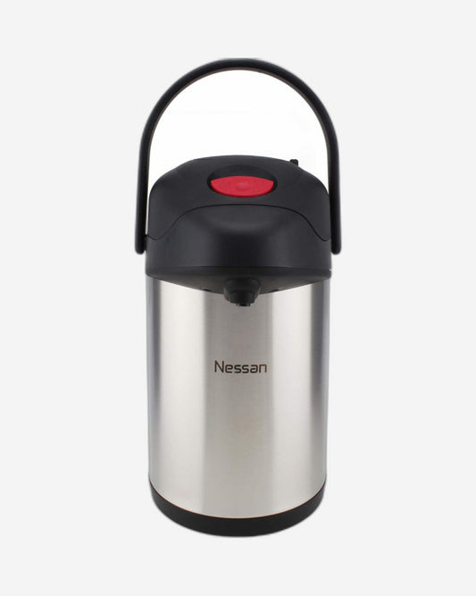 Nessan Insulated Stainless Steel Pump Flask, Silver, 350ml | Double Wall Vacuum Insulated Beverage Flask for Hot & Cold Drinks