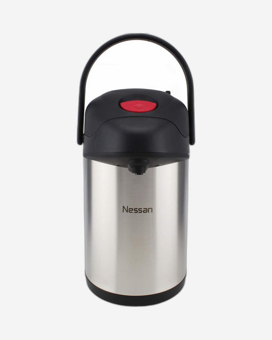 Nessan Insulated Stainless Steel Pump Flask, Silver, 3L | Double Wall Vacuum Insulated Beverage Flask for Hot & Cold Drinks