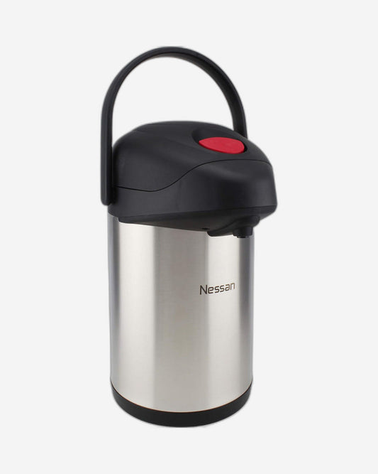 Nessan Insulated Stainless Steel Pump Flask, Silver, 3.5L | Double Wall Vacuum Insulated Beverage Flask for Hot & Cold Drinks