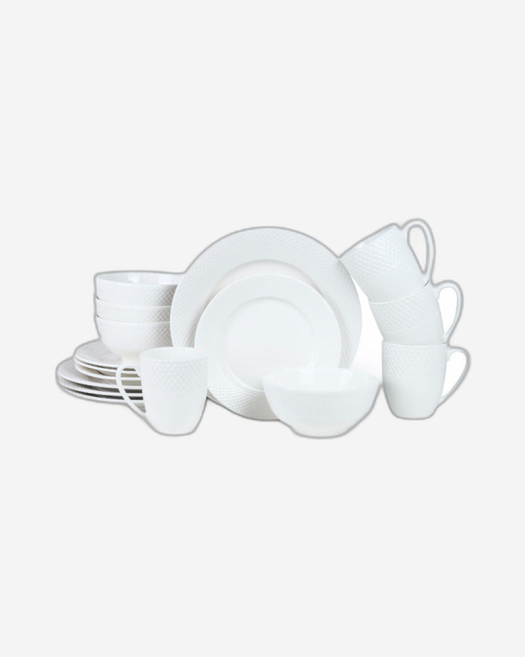 Insiya 16-piece Dinnerware Set, Dinner Set, Kitchen Dinnerware Porcelain Ceramic Crockery Set, Dinner Service Set for 4, 26.7 cm Dinner Plate, 20.3 cm Side Plate, 15.2 cm Bowls, 350 ml Mugs - White