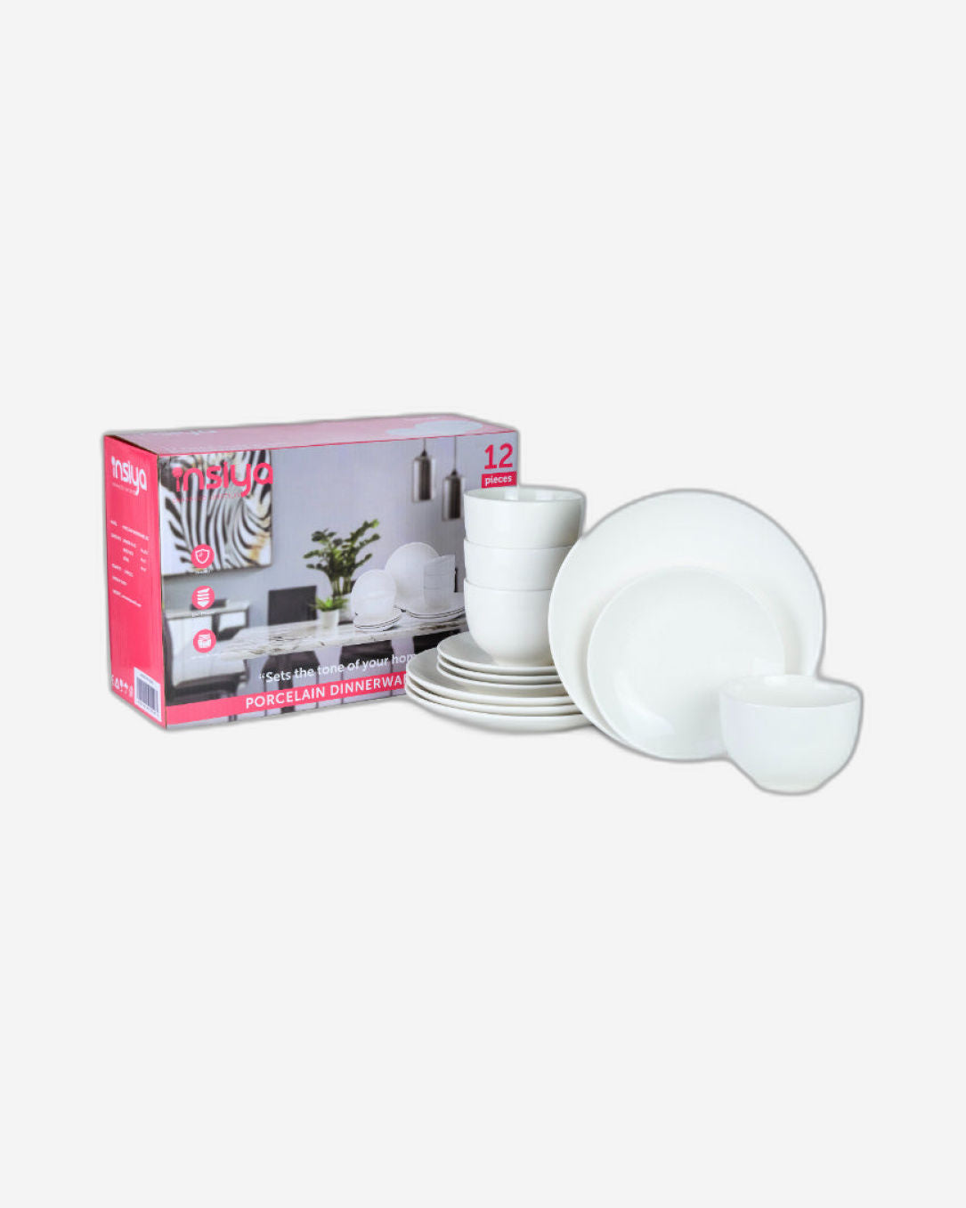 Insiya 12-piece Dinnerware Set, Dinner Set, Kitchen Dinnerware Porcelain Ceramic Crockery Set, Dinner Service Set for 4, 26.7 cm Dinner Plate, 20.3 cm Side Plate, 15.2 cm Bowls - White