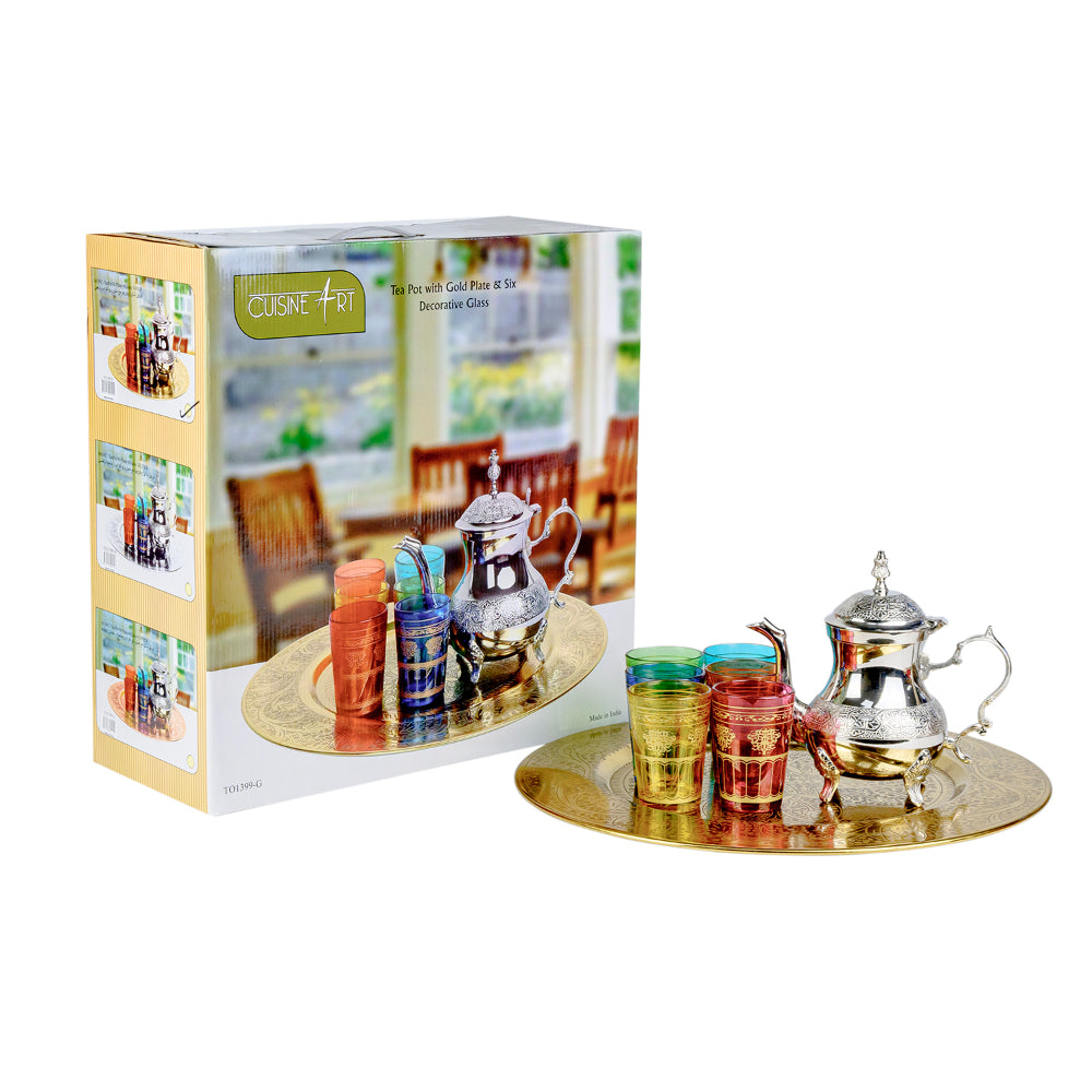 Cuisine Art Moroccan Teaset 6Pc Gold Tray