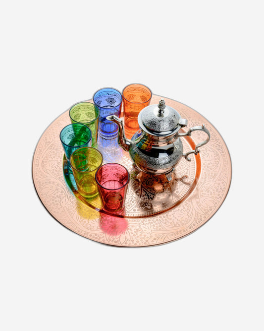 Cuisine Art Moroccan Teaset with Copper Tray Brass, Iron 6 Glasses - Multicolor