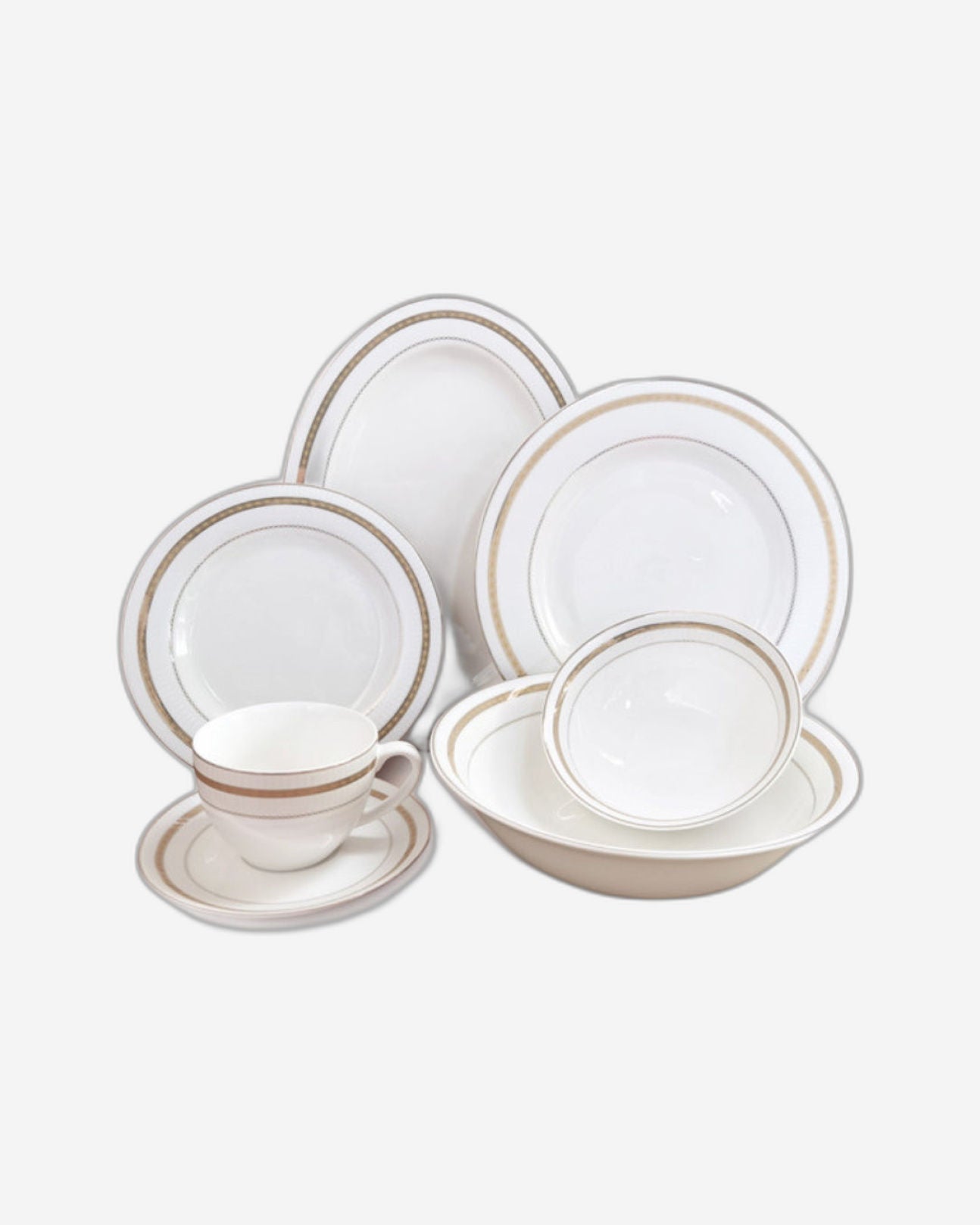 Shallow New Bone China Dinner Set - Ayan, 32 Pieces, White