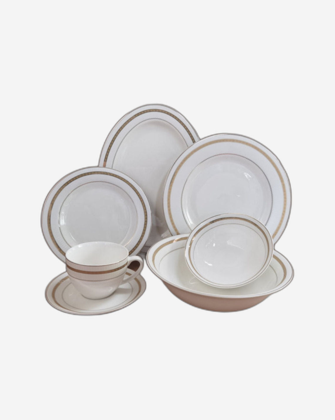 Shallow New Bone China Dinner Set - Ayan, 32 Pieces, White