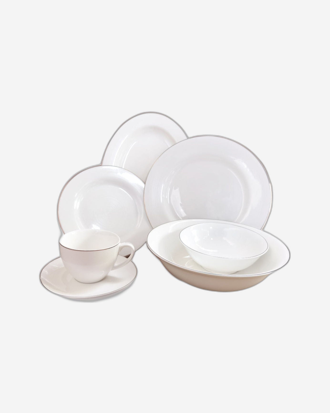 Shallow New Bone China Dinner Set - Elan, 32 Pieces, White