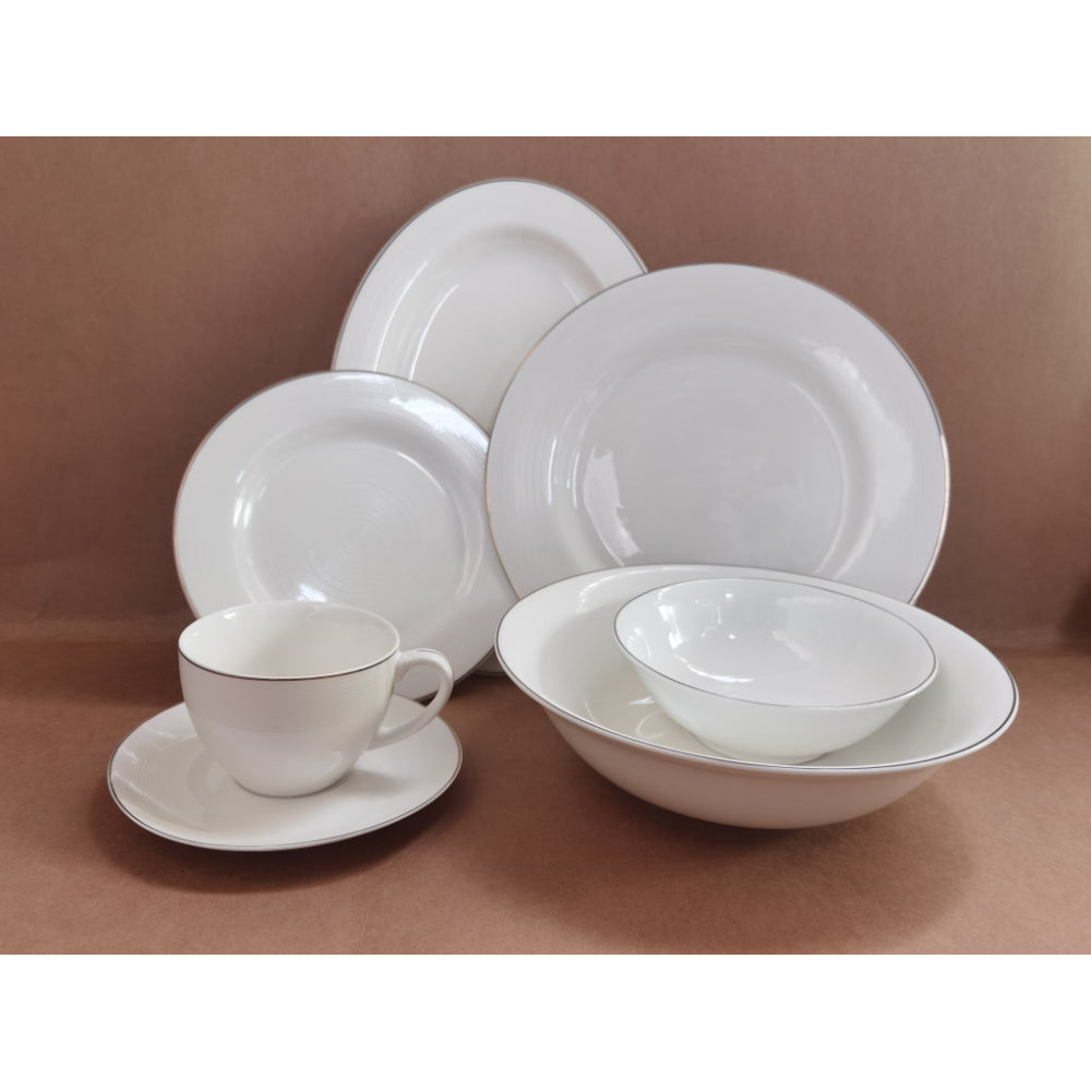Shallow New Bone China Dinner Set - Elan, 32 Pieces, White