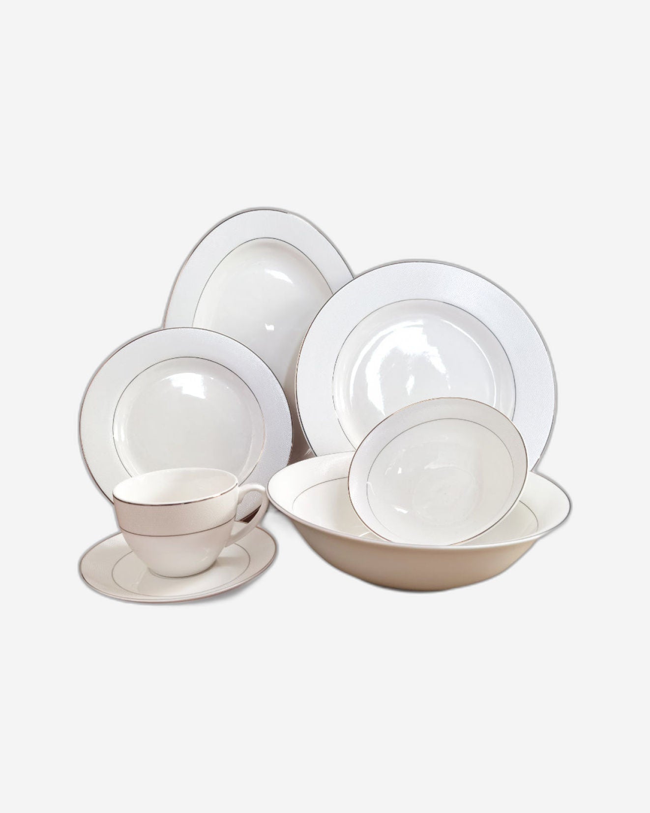 Shallow New Bone China Dinner Set - Java, 32 Pieces, White