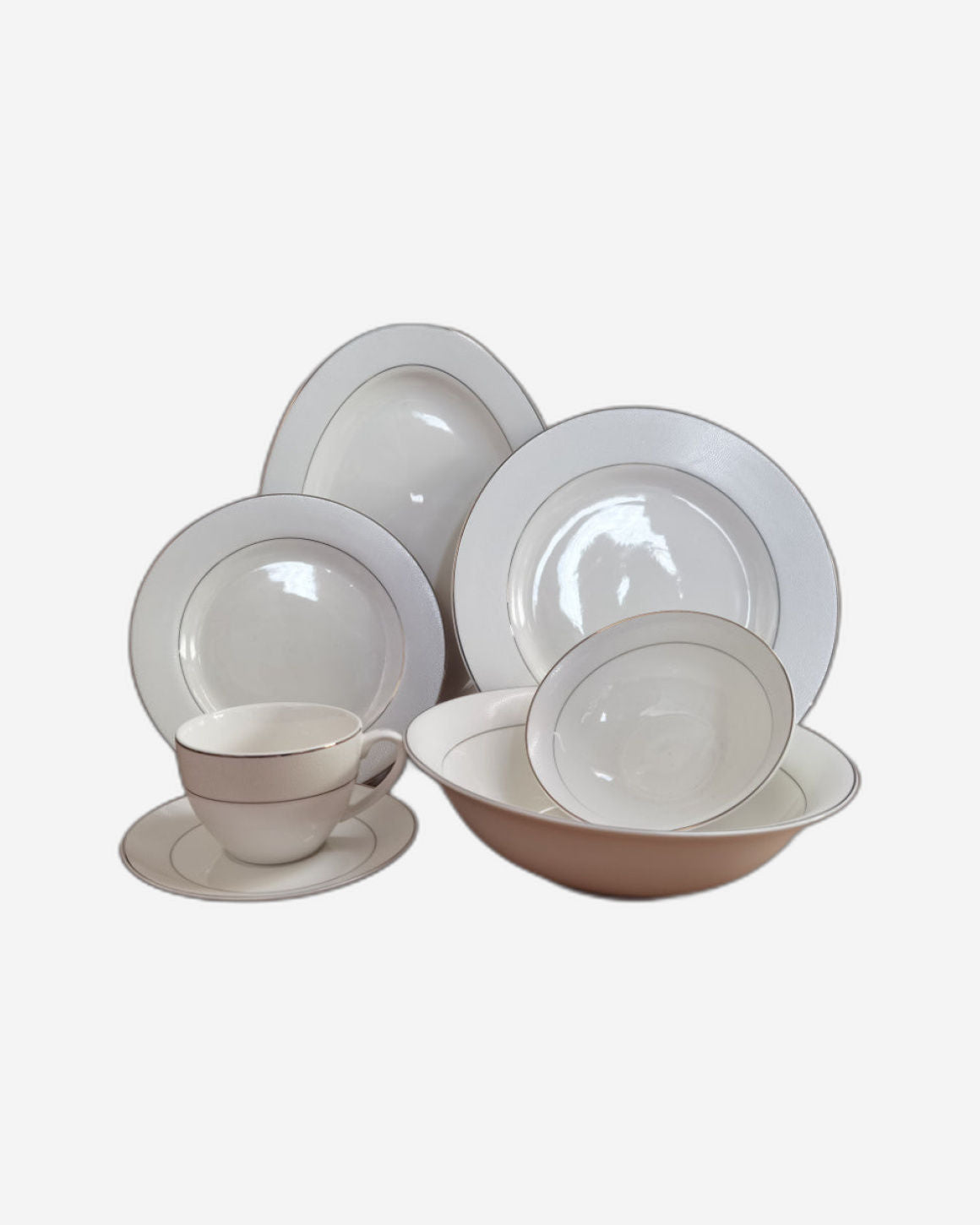 Shallow New Bone China Dinner Set - Java, 32 Pieces, White