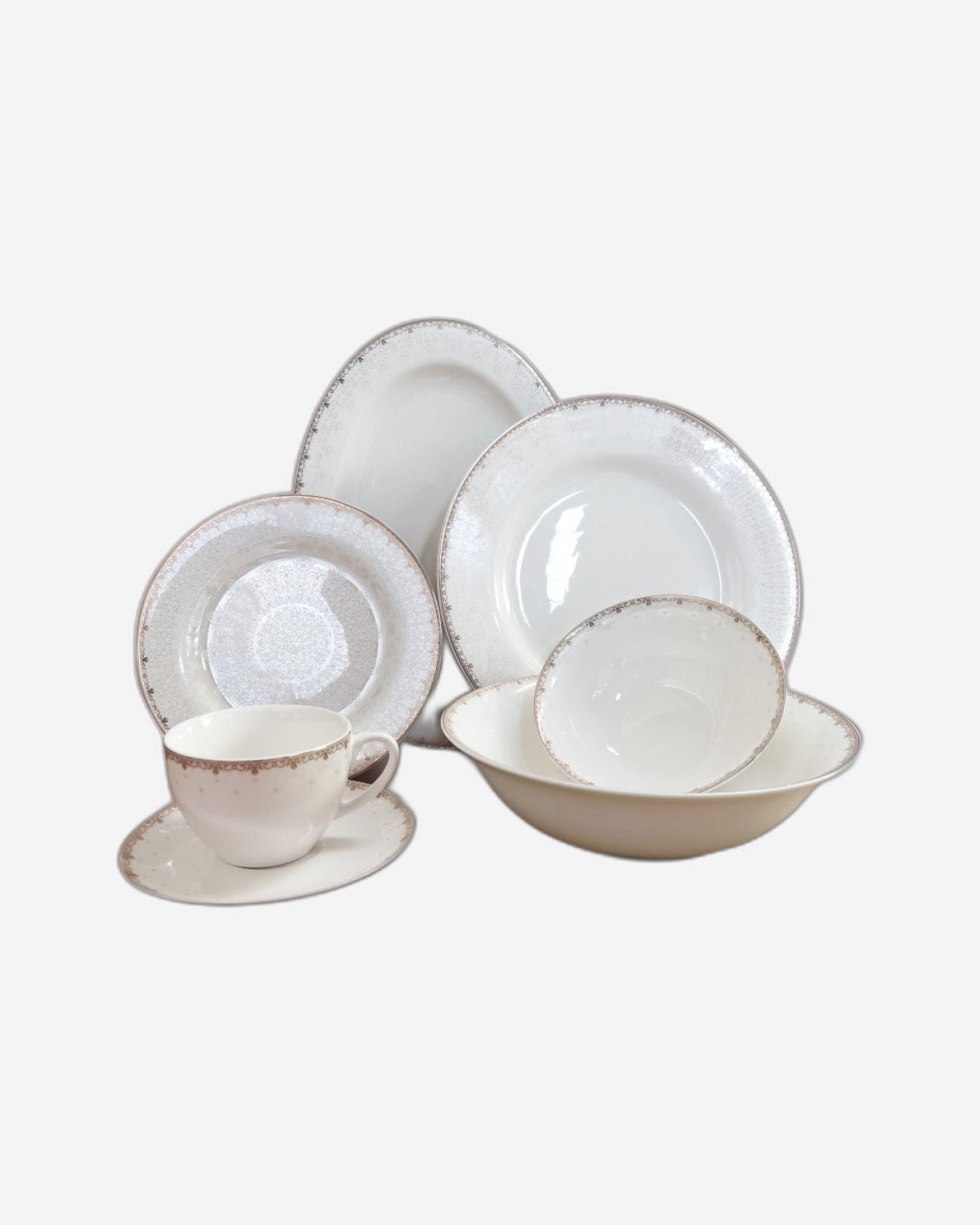 Shallow New Bone China Dinner Set - Kian, 32 Pieces, White