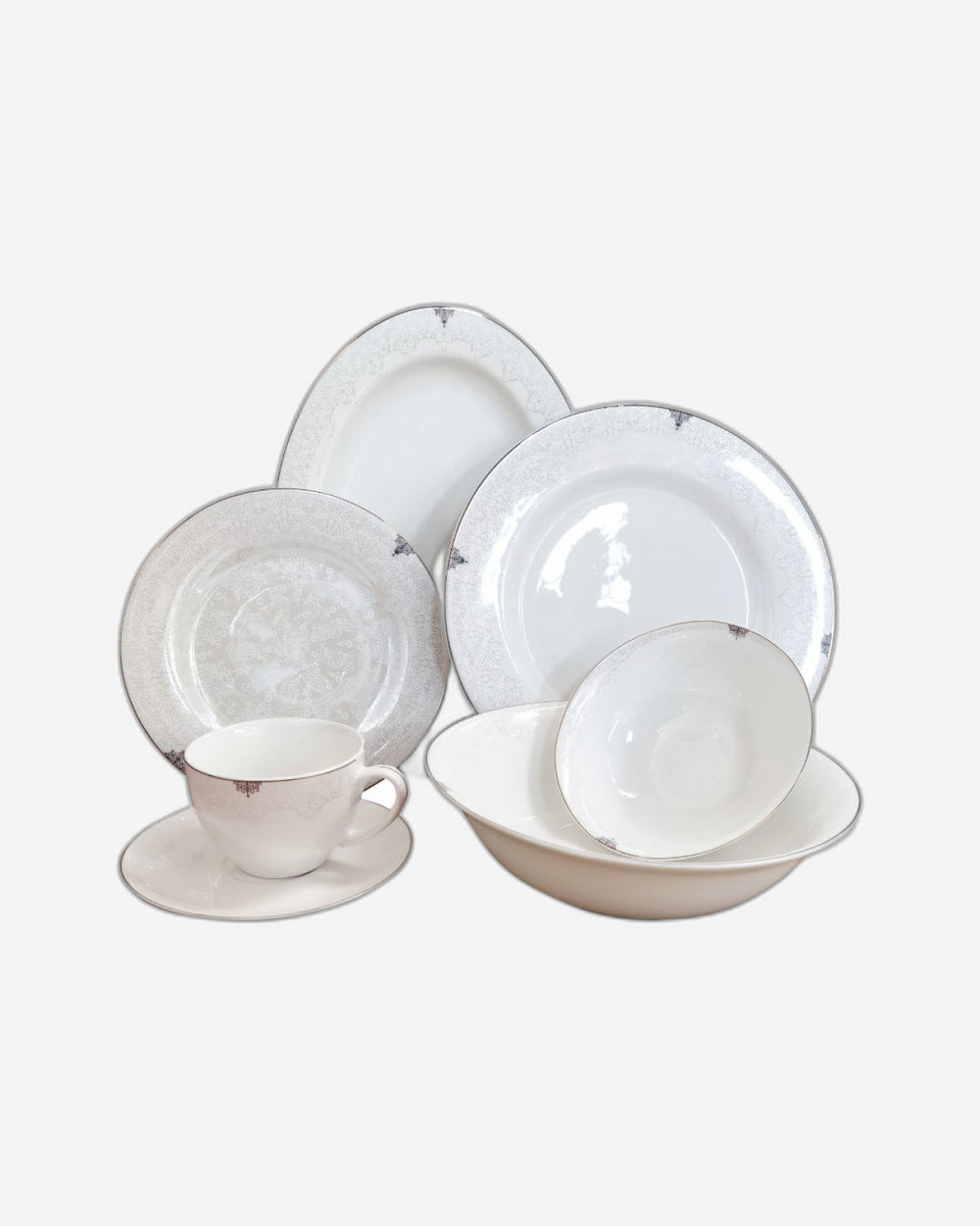 Shallow New Bone China Dinner Set - Laila, 32 Pieces, White