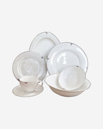 Shallow New Bone China Dinner Set - Laila, 32 Pieces, White