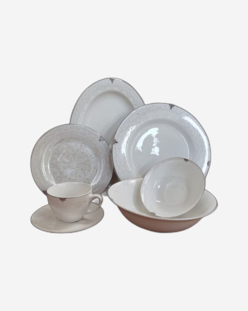 Shallow New Bone China Dinner Set - Laila, 32 Pieces, White