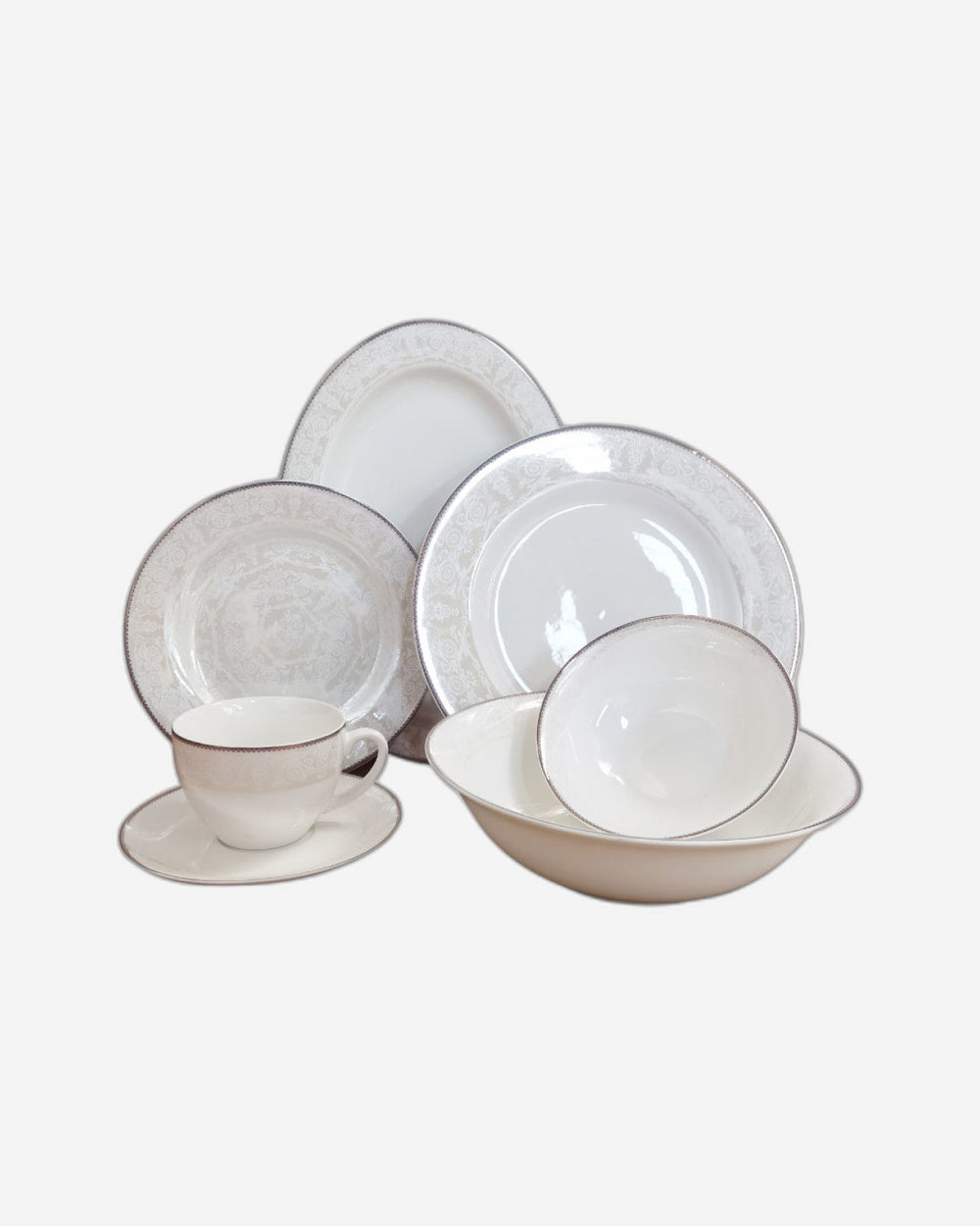 Shallow New Bone China Dinner Set - Prisa, 32 Pieces, White
