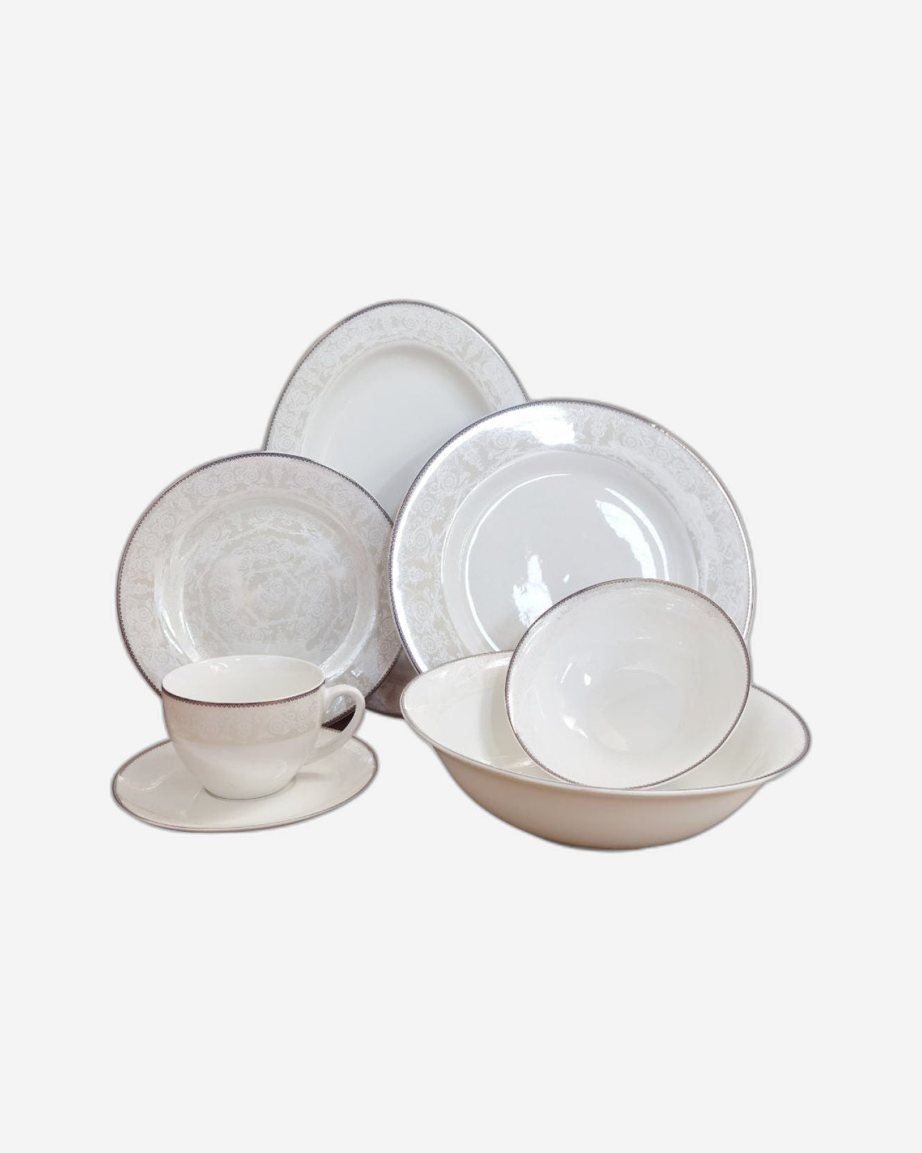Shallow New Bone China Dinner Set - Prisa, 32 Pieces, White