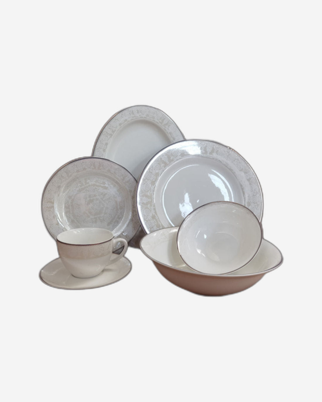 Shallow New Bone China Dinner Set - Prisa, 32 Pieces, White