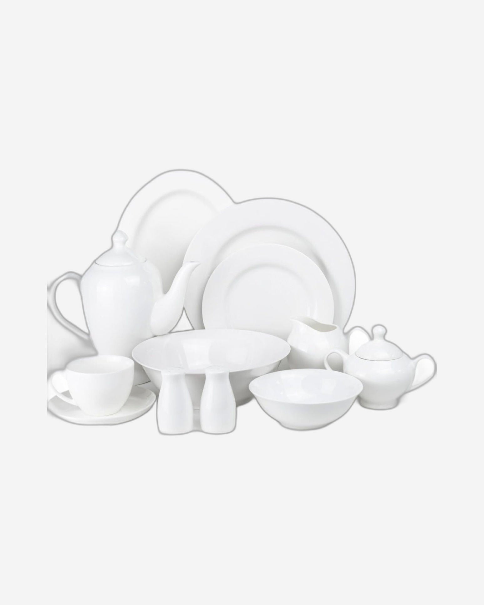 Shallow Bone China Gold Plated Dinner Set - 47 Pieces, White