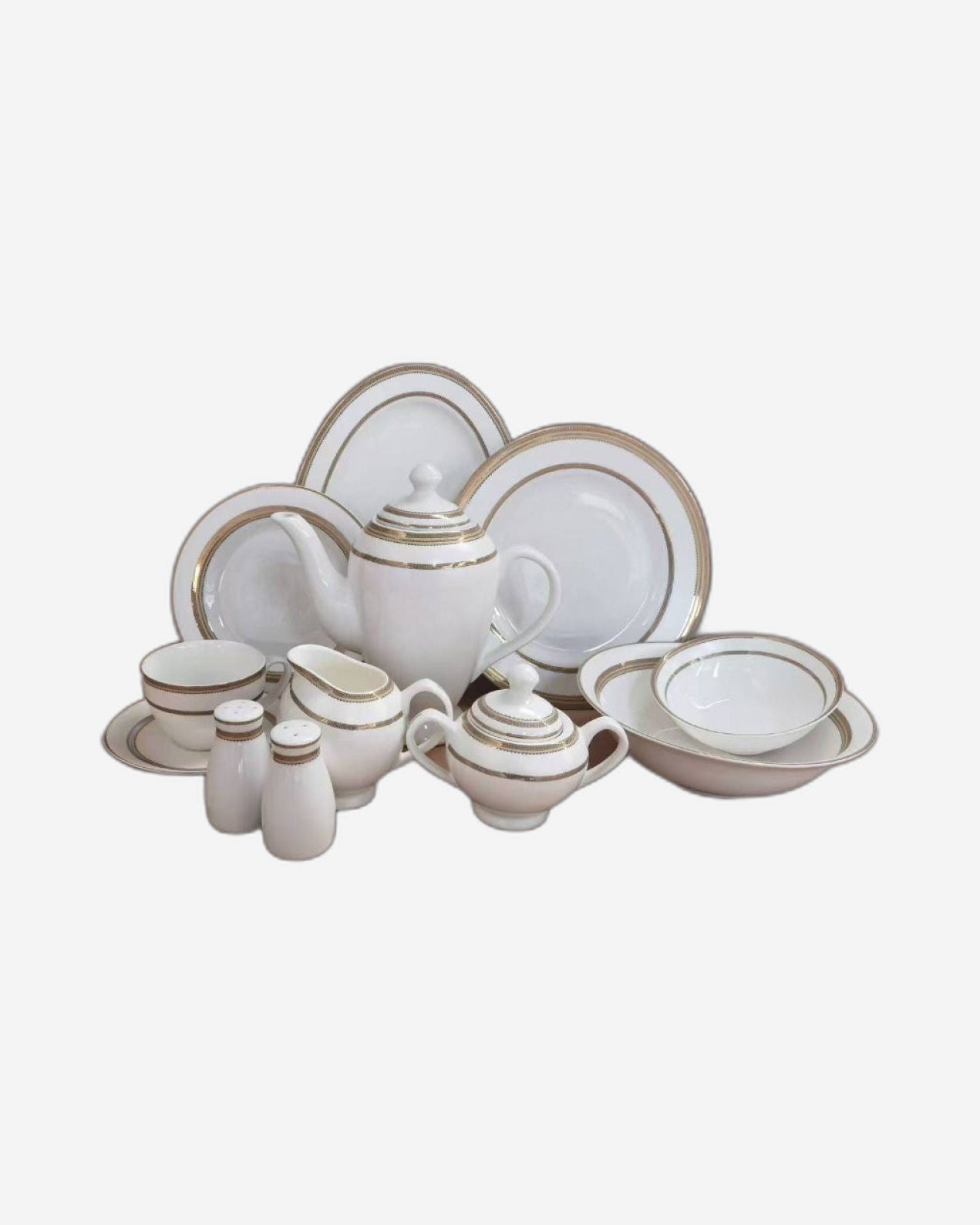 Shallow New Bone China Dinner Set - Cova, 47 Pieces, White