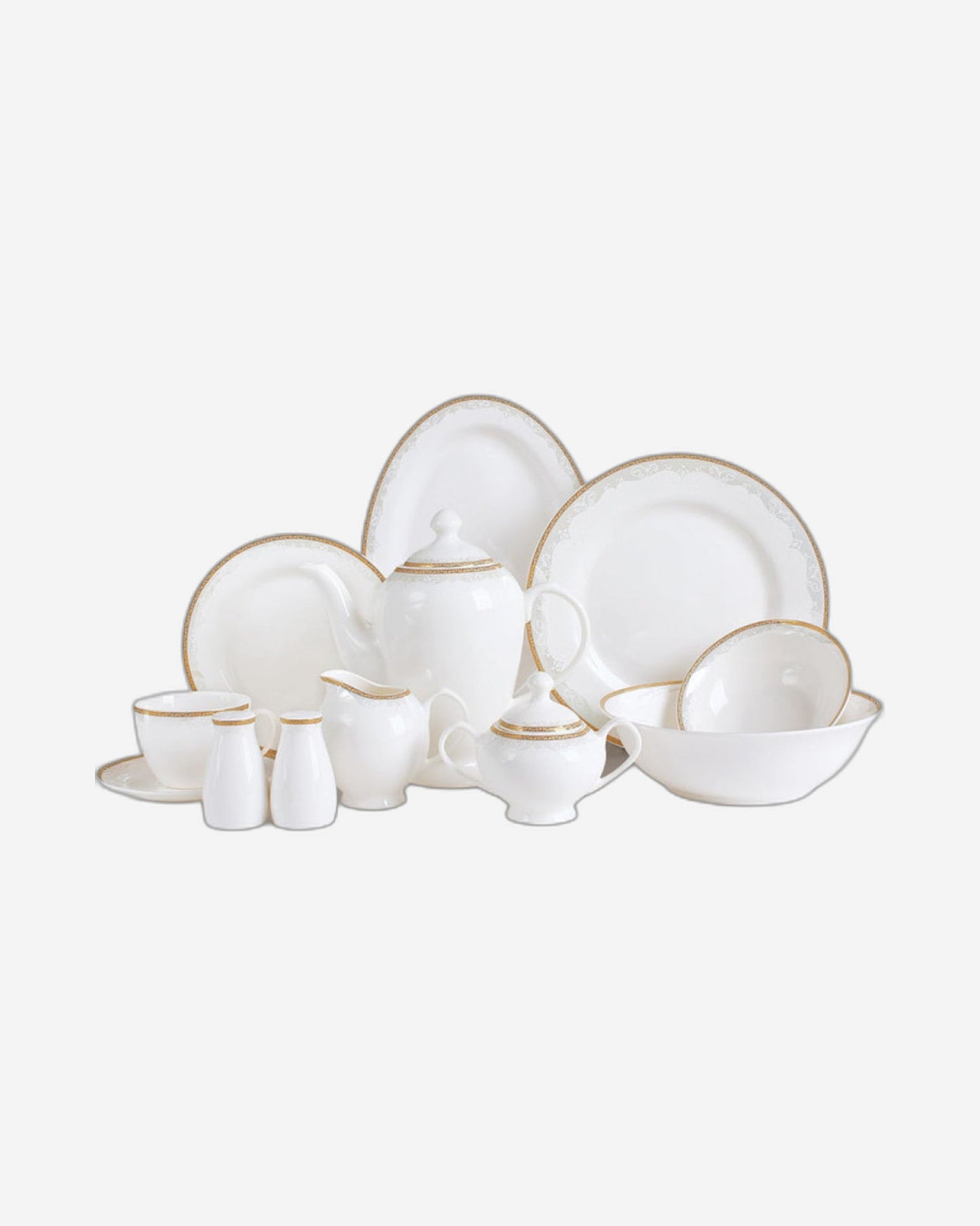 Shallow Bone China Gold Plated Dinner Set - 47 Pieces, Imperia