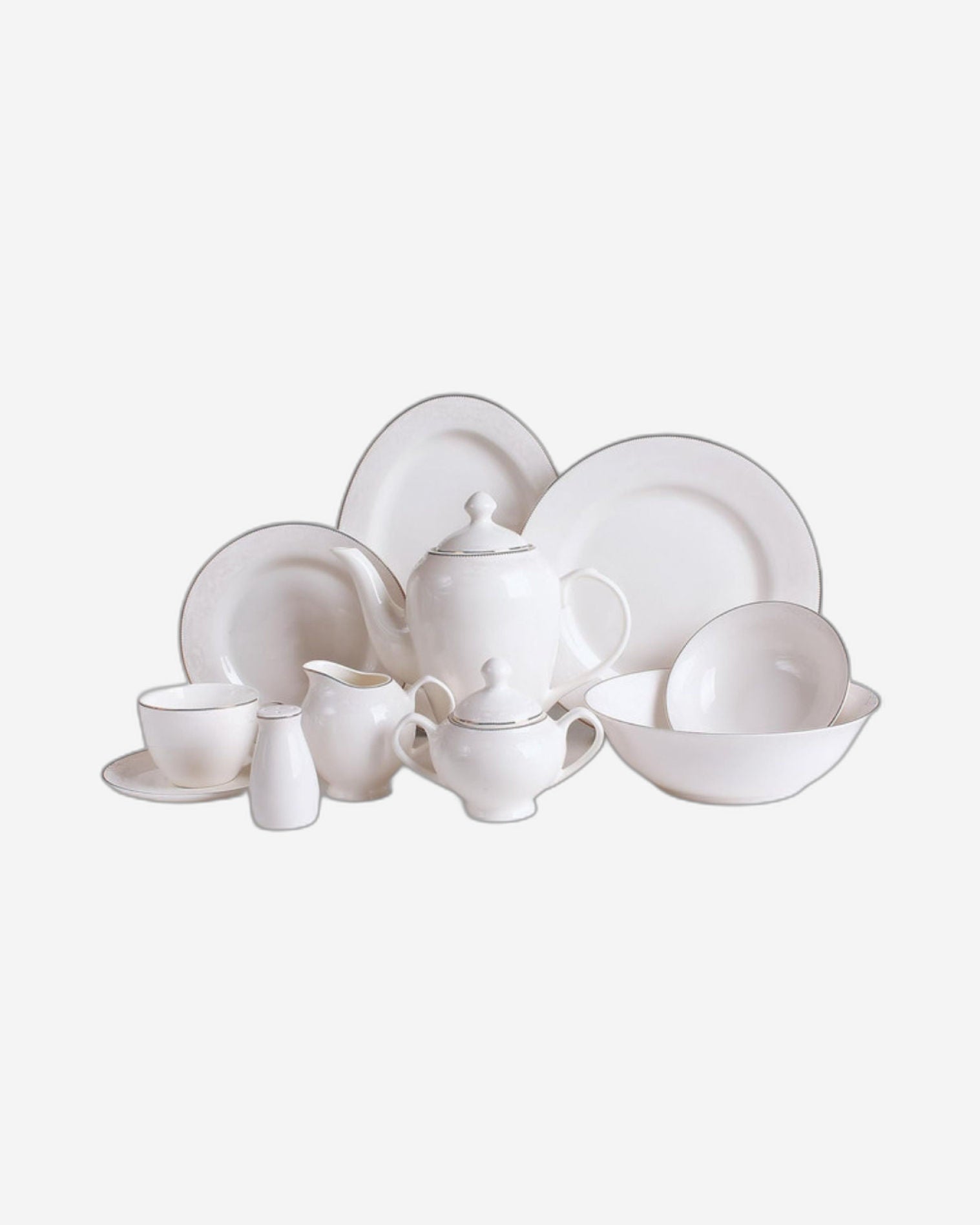 Shallow Bone China Gold Plated Dinner Set - 47 Pieces, Sahara
